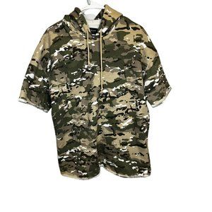 PacSun Hoodie Mens Pullover Oversized Fit Beige Camouflage Short Sleeve